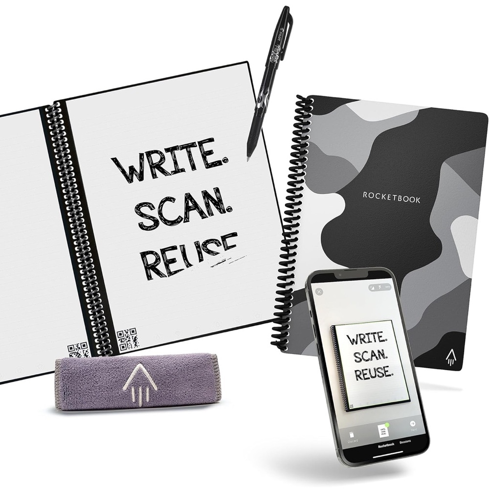 ROCKETBOOK Core Reusable Spiral Notebook Black Multi Lined App-Connect Erasable